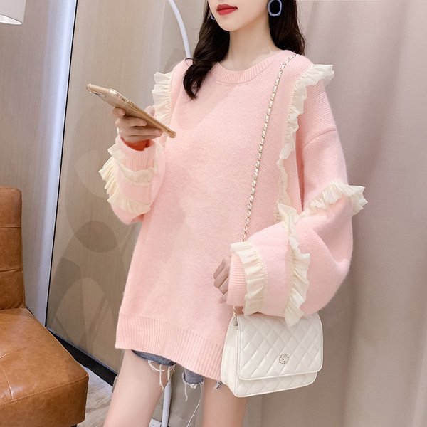 Μακρύ γυναικείο πουλόβερ με βολάν