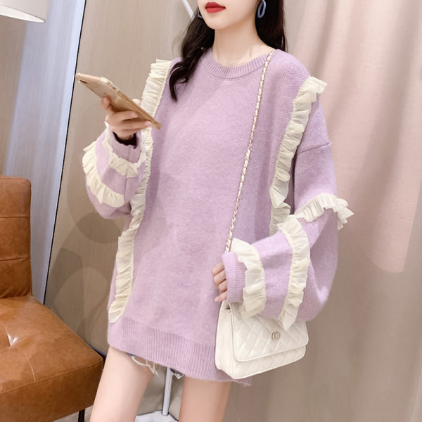 Μακρύ γυναικείο πουλόβερ με βολάν