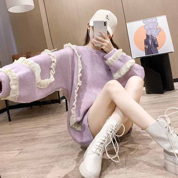 Μακρύ γυναικείο πουλόβερ με βολάν