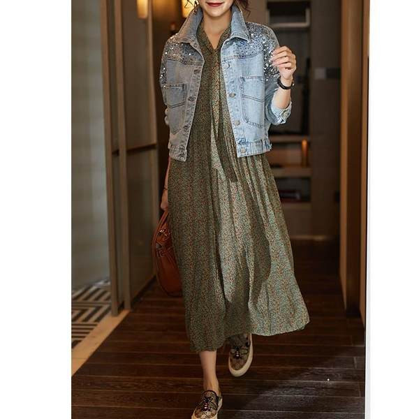 Geaca de dama din denim cu buzunare si paiete