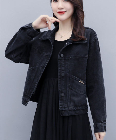 Jacheta de denim de dama cu guler clasic - culoare neagra