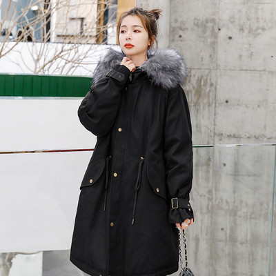 Σύγχρονο γυναικείο μακρύ μπουφάν με κορδόνια και πούπουλο