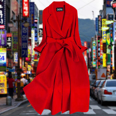 Κομψό γυναικείο μπουφάν μακρύ ίσιο μοντέλο με ζώνη