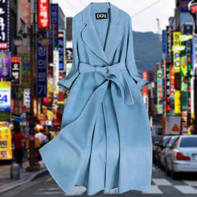 Κομψό γυναικείο μπουφάν μακρύ ίσιο μοντέλο με ζώνη