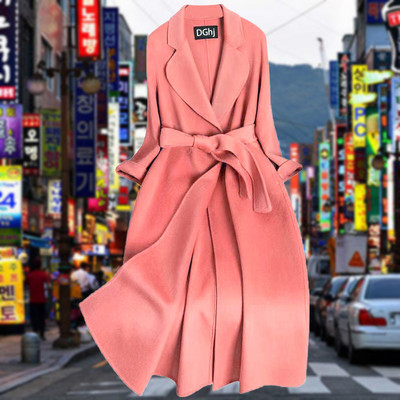 Κομψό γυναικείο μπουφάν μακρύ ίσιο μοντέλο με ζώνη