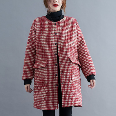 Μοντέρνο γυναικείο καρό μπουφάν - φαρδύ μοντέλο