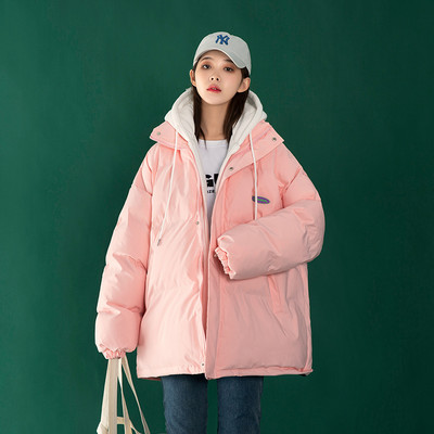 Γυναικείο χειμερινό μπουφάν φαρδύ μοντέλο με απομίμηση φούτερ