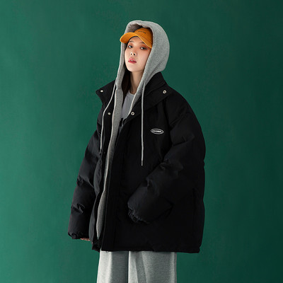 Γυναικείο χειμερινό μπουφάν φαρδύ μοντέλο με απομίμηση φούτερ