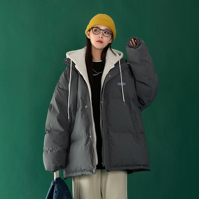 Γυναικείο χειμερινό μπουφάν φαρδύ μοντέλο με απομίμηση φούτερ