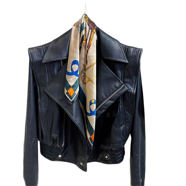 Geaca de piele de dama cu elastic si fermoar