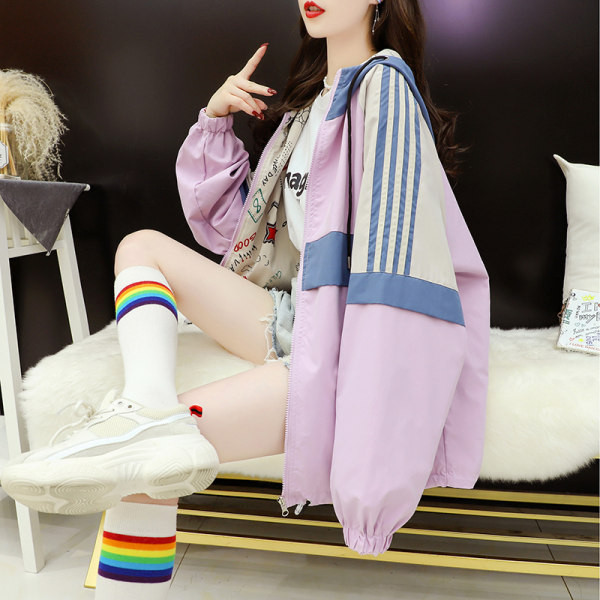 Jachetă lată de toamnă, cu glugă și model colorat