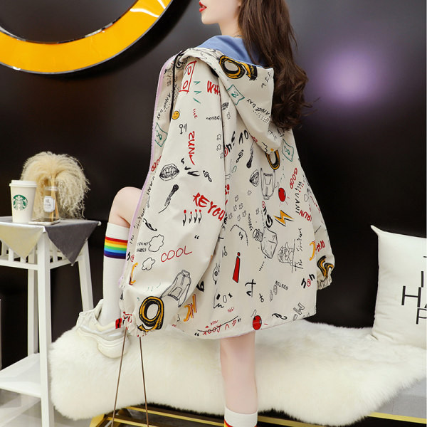 Jachetă lată de toamnă, cu glugă și model colorat