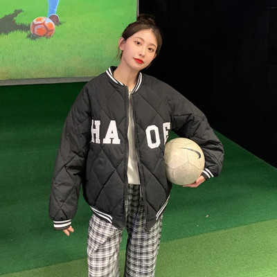 Γυναικείο φαρδύ μπουφάν με φερμουάρ και στρογγυλή λαιμόκοψη