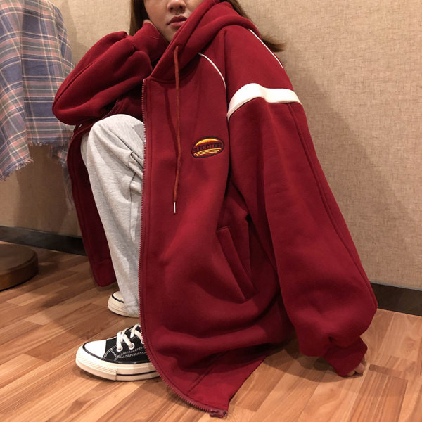 Φαρδύ μοντέλο γυναικείο φούτερ με φερμουάρ και κουκούλα