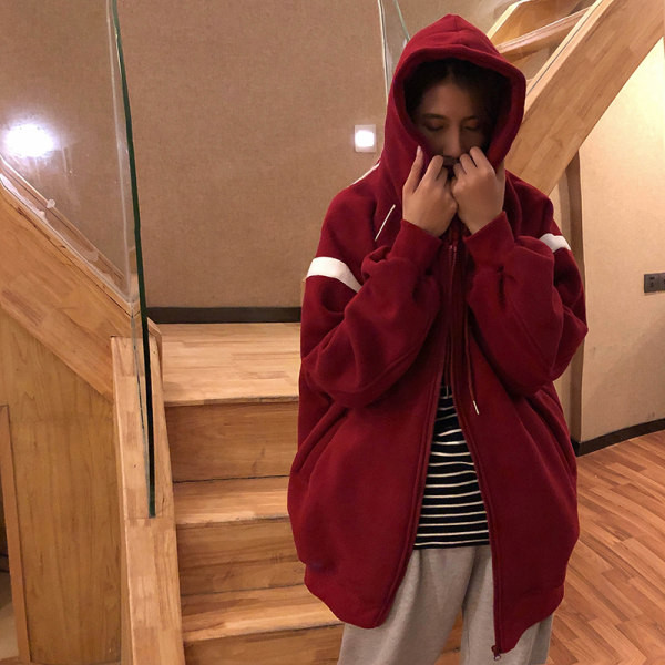 Φαρδύ μοντέλο γυναικείο φούτερ με φερμουάρ και κουκούλα