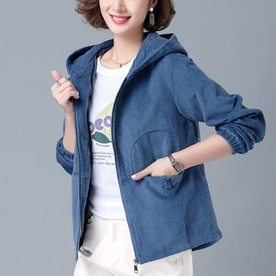 Γυναικείο βελούδινο μπουφάν με κουκούλα