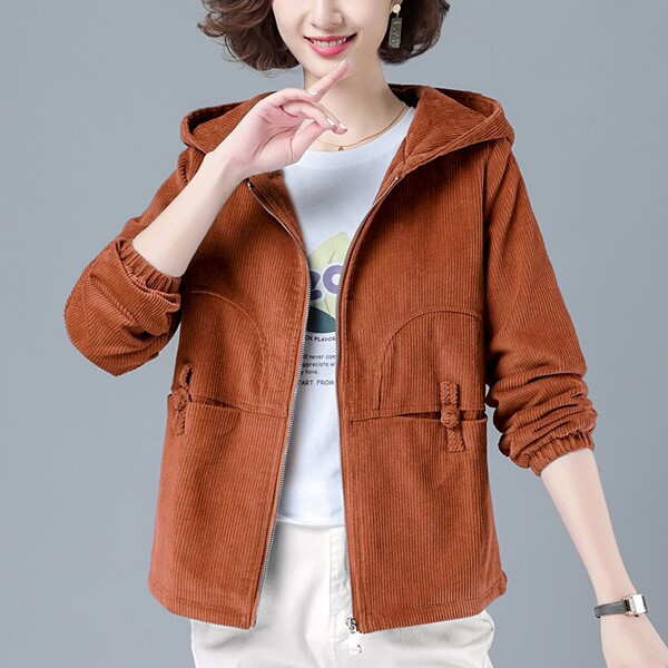 Γυναικείο βελούδινο μπουφάν με κουκούλα