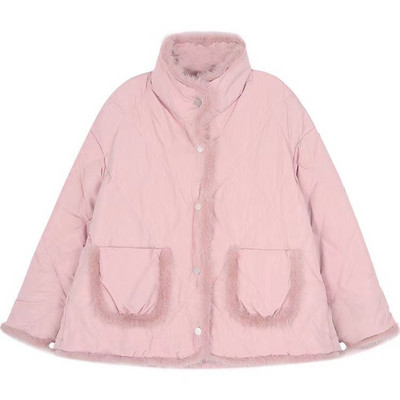 Γυναικείο μπουφάν με γούνα και ψηλό γιακά