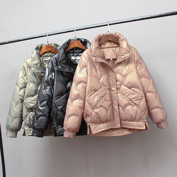 Sjajna ženska jakna za zimu i jesen, široki model bez kapuljače