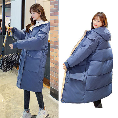 Φαρδύ μοντέλο μακρύ γυναικείο μπουφάν με κουκούλα