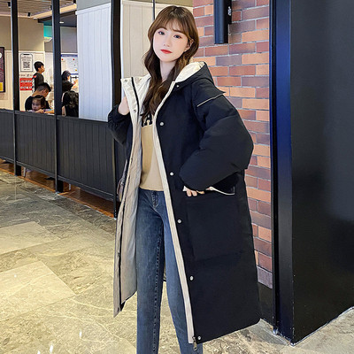 Φαρδύ μοντέλο μακρύ γυναικείο μπουφάν με κουκούλα