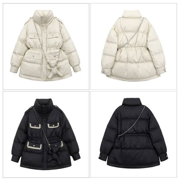 Geaca de iarna de dama cu guler inalt - alb si negru