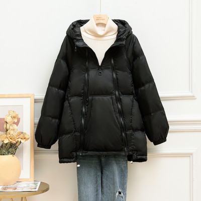 Γυναικείο φαρδύ μπουφάν με φερμουάρ και κουκούλα