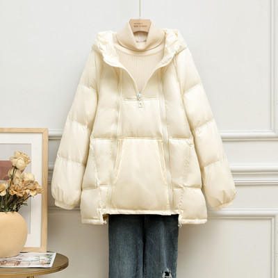 Γυναικείο φαρδύ μπουφάν με φερμουάρ και κουκούλα