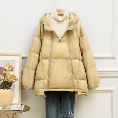 Γυναικείο φαρδύ μπουφάν με φερμουάρ και κουκούλα