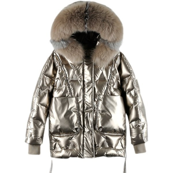 Ženski široki model zimske jakne s vezicama i patentnim zatvaračem