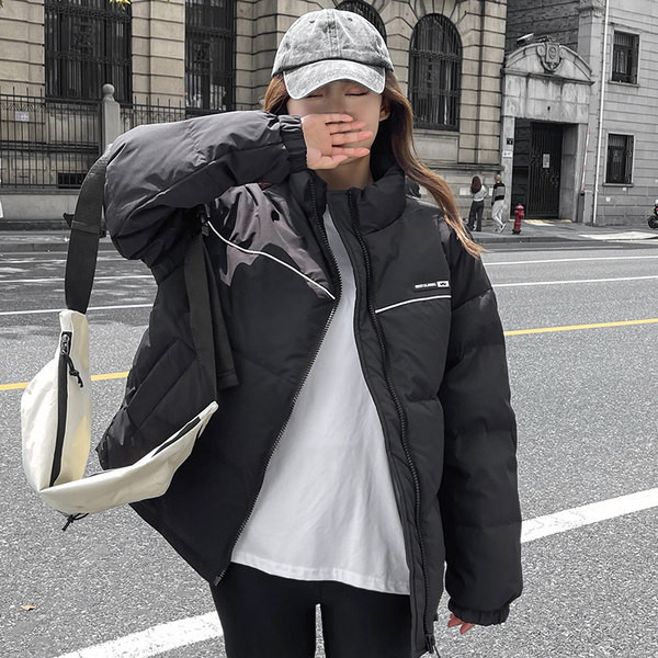 Geaca casual dama cu guler inalt si inscriptie brodata