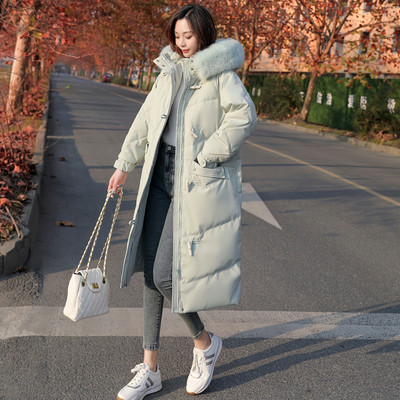 Κομψό γυναικείο μακρύ μπουφάν με κουμπιά και κουκούλα