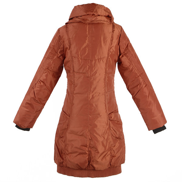 Geaca lunga de dama cu guler inalt de culoare maro