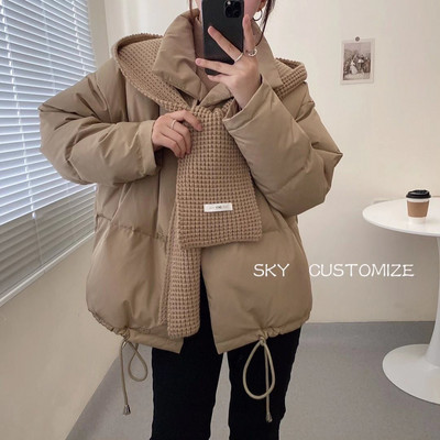 Γυναικείο χειμερινό μπουφάν με ψηλό γιακά, φαρδύ μοντέλο