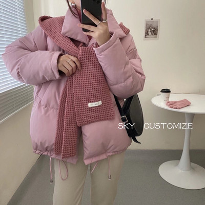 Γυναικείο χειμερινό μπουφάν με ψηλό γιακά, φαρδύ μοντέλο