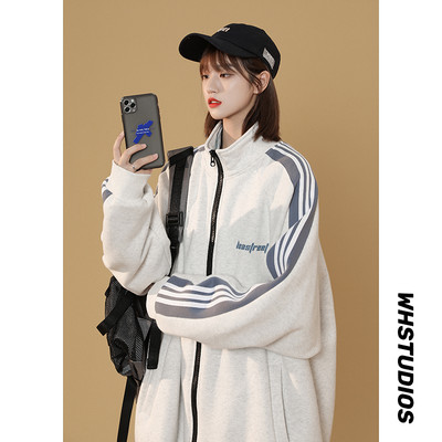 Hanorac de zi cu zi lat, cu fermoar și margine