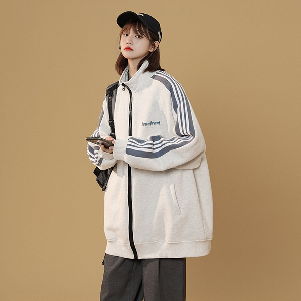 Hanorac de zi cu zi lat, cu fermoar și margine