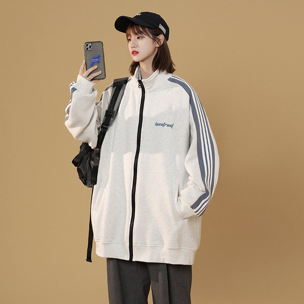 Hanorac de zi cu zi lat, cu fermoar și margine