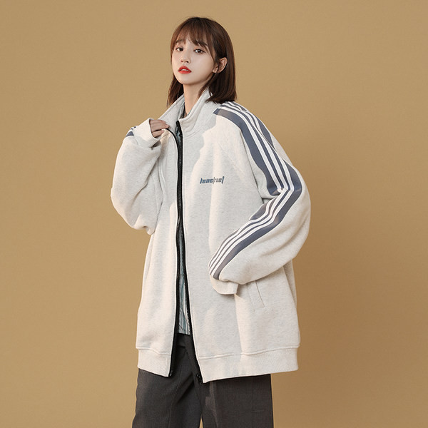 Hanorac de zi cu zi lat, cu fermoar și margine