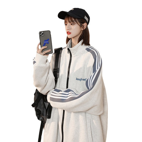 Hanorac de zi cu zi lat, cu fermoar și margine