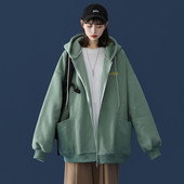 Καθημερινό φαρδύ μοντέλο φούτερ με φερμουάρ και κουκούλα