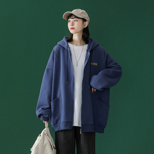 Καθημερινό φαρδύ μοντέλο φούτερ με φερμουάρ και κουκούλα