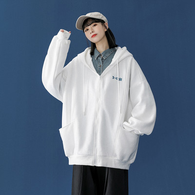 Καθημερινό φαρδύ μοντέλο φούτερ με φερμουάρ και κουκούλα