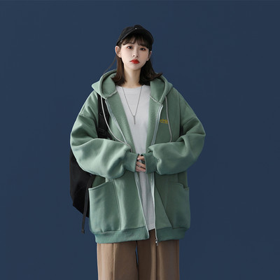 Καθημερινό φαρδύ μοντέλο φούτερ με φερμουάρ και κουκούλα