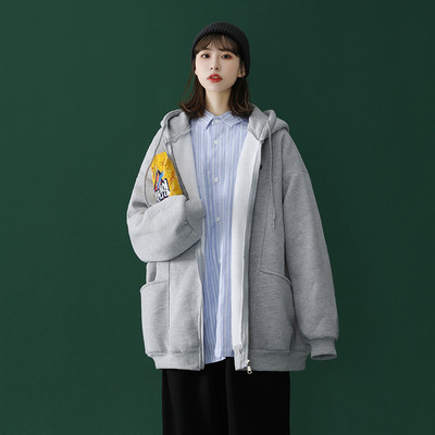 Καθημερινό φαρδύ μοντέλο φούτερ με φερμουάρ και κουκούλα