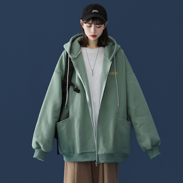 Καθημερινό φαρδύ μοντέλο φούτερ με φερμουάρ και κουκούλα