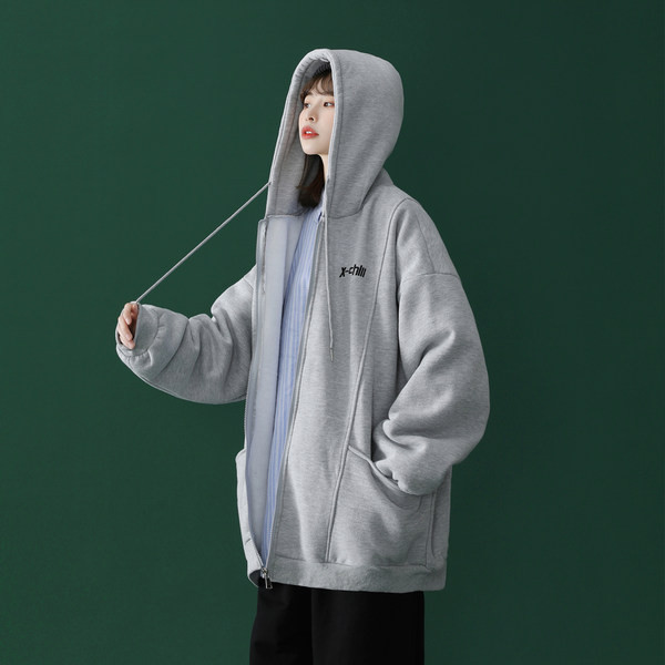 Καθημερινό φαρδύ μοντέλο φούτερ με φερμουάρ και κουκούλα