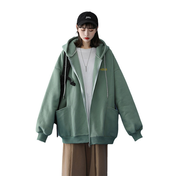 Καθημερινό φαρδύ μοντέλο φούτερ με φερμουάρ και κουκούλα