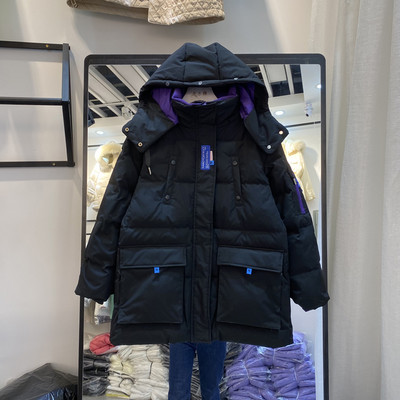 Γυναικείο χειμερινό μπουφάν με κουκούλα και επιγραφές