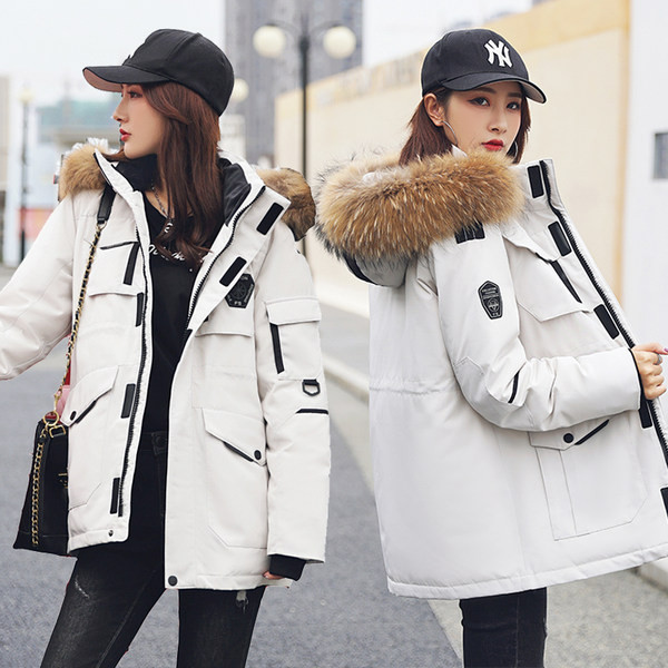 Ženska ležerna jakna s puhom na kapuljači i džepovima